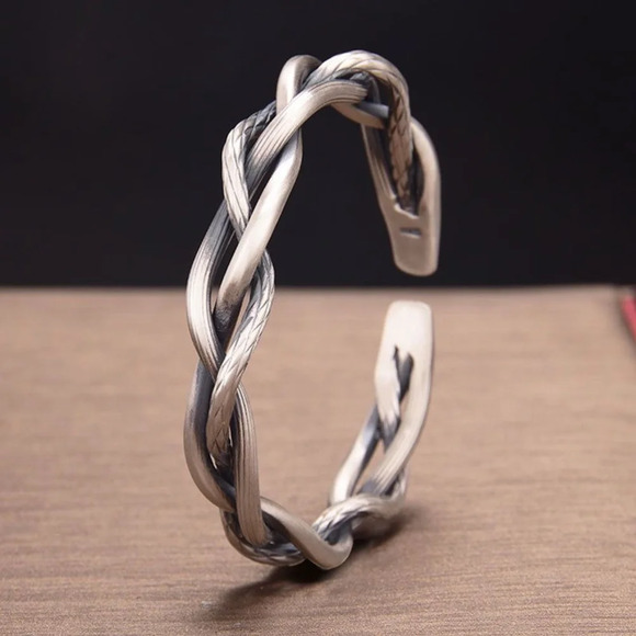 NEW Lg Unisex Solid Twist 925 Sterling Silver Bracelet, Adjustable - Picture 9 of 14